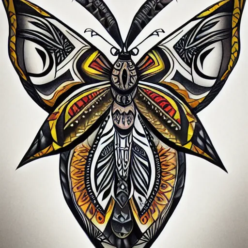 Image similar to neotribal moth, highly detailed, complicated, tattoo