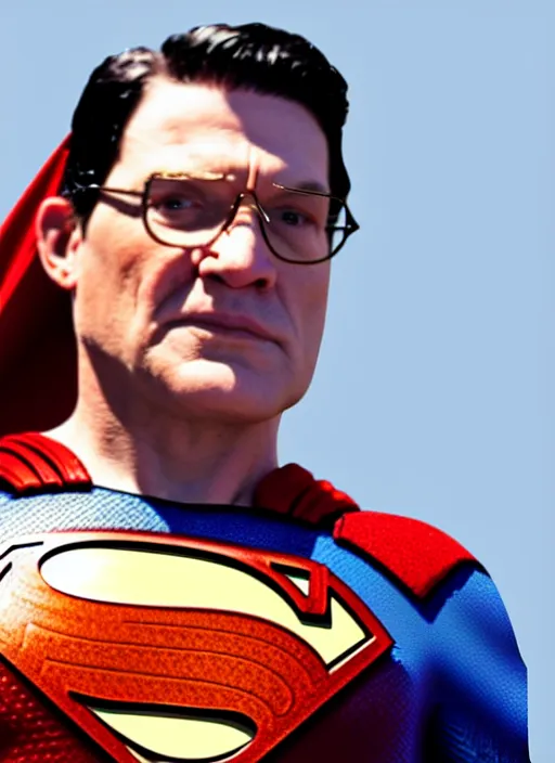 Image similar to film still of george r. r. martin as superman in superman, 4 k
