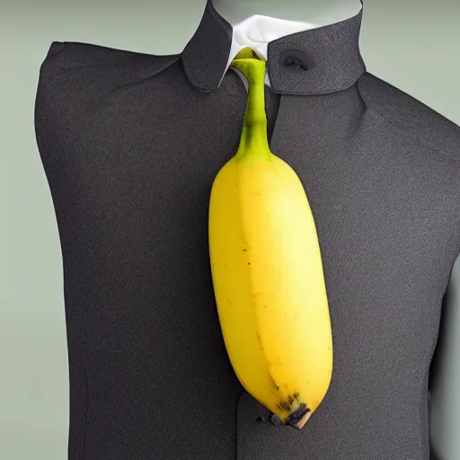 Image similar to an antropomorphic banana wearing a business suit