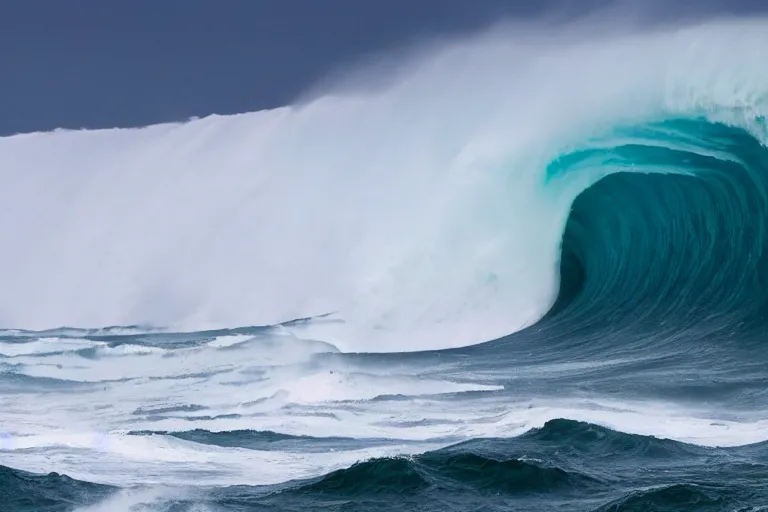 Prompt: a wide shot of the highest ocean wave in history