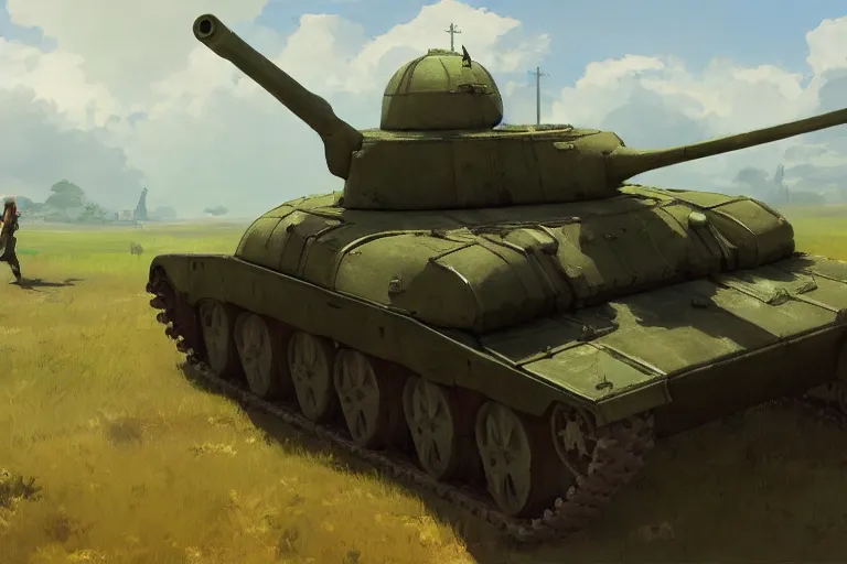 Image similar to church combined with a tank. in an open field. key visual, conceptart, ambient lighting, highly detailed, digital painting, artstation, concept art, sharp focus, by makoto shinkai and akihiko yoshida and greg manchess