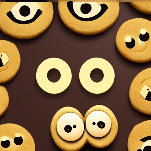 Image similar to luckys calls crypto logo golden cookie with big eyes, licking itself, big tongue, funny character from pixar, detailed 3d render, rim light