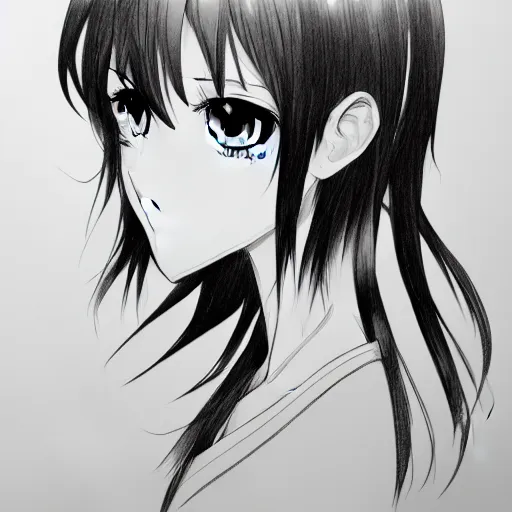 anime girl portrait profile, black and white sketch