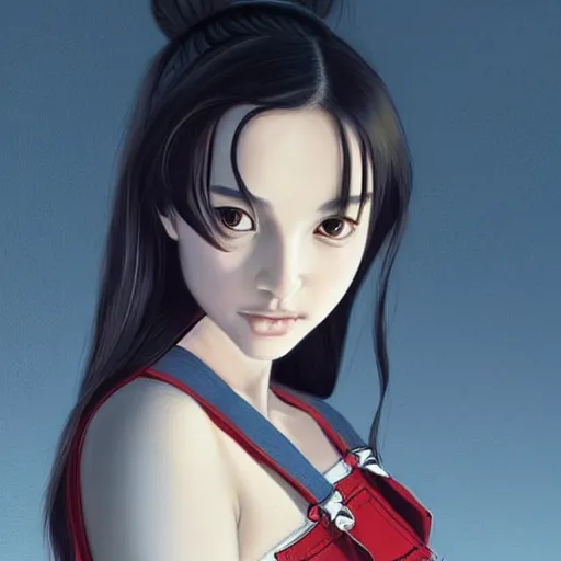 Image similar to a beautiful young japanese natalie portman alluring gravure model, wearing elegant designer overalls, elegant overalls with mesoamerican patterns, mesoamerican native street fashion, princess mononoke, by and wlop and ilya kuvshinov and artgerm and, aesthetic, gorgeous, stunning, alluring, attractive, artstation, pinterest, digital art