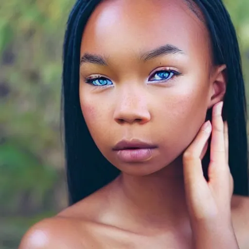 Image similar to a beautiful blasian girl with heterochromia