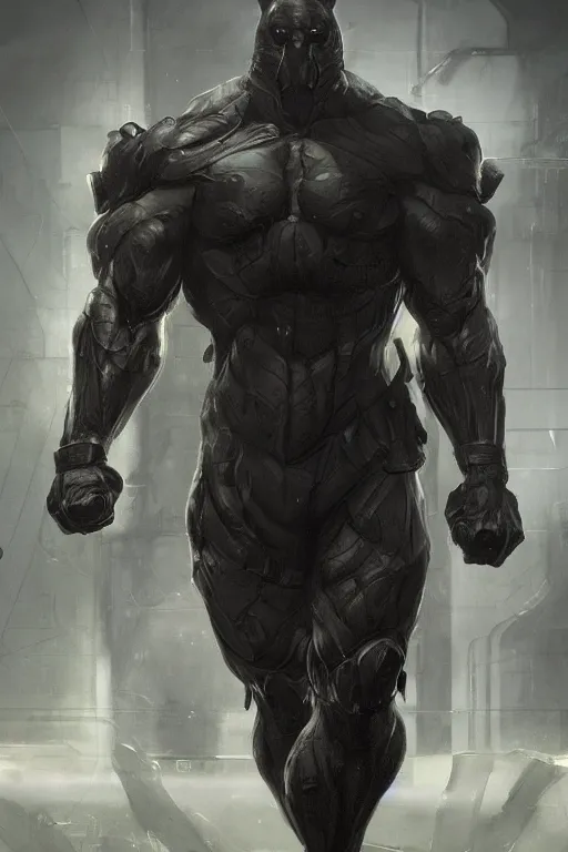 Image similar to a hulking muscular black - coated anthropomorphic horse wearing form - fitting tactical clothing, test subject supersoldier, in a research facility, game character, highly detailed, digital painting, artstation, concept art, illustration, art by artgerm, greg rutkowski, wlop