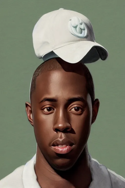 Image similar to ultra realistic tyler the creator, background is white and blank, elegant, highly detailed, digital painting, concept art, smooth, sharp focus, illustration, art by greg rutkowski and alphonse mucha