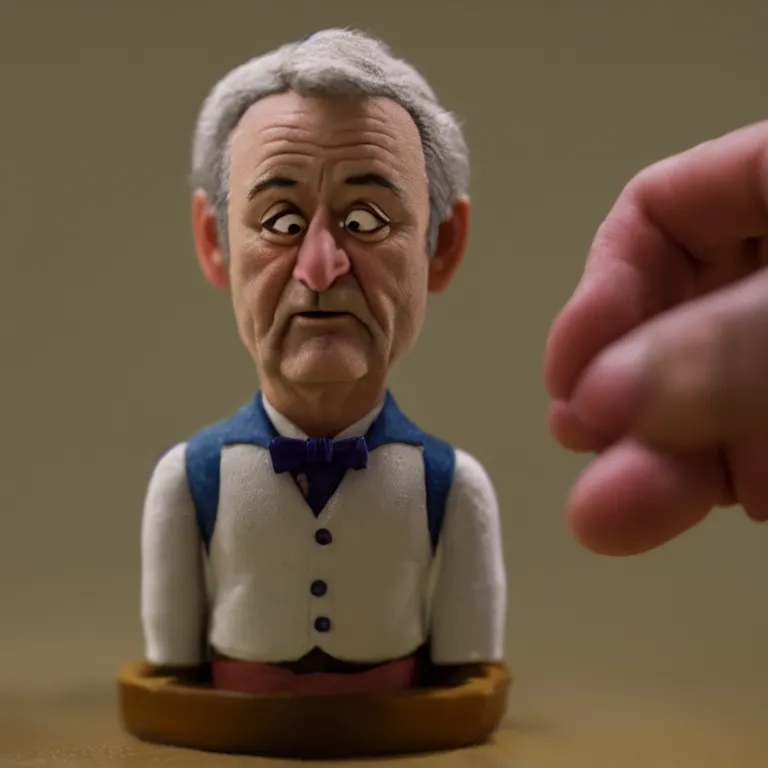 Image similar to a cinematic film still of a claymation stop motion film starring bill murray, portrait, shallow depth of field, 8 0 mm, f 1. 8