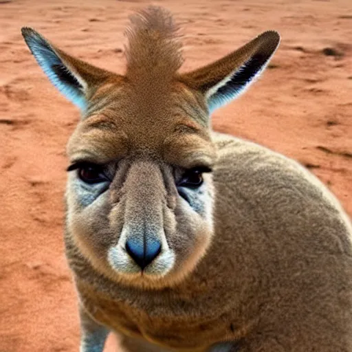 Image similar to dwayne johnson if he was a kangaroo, wearing a safari outfit