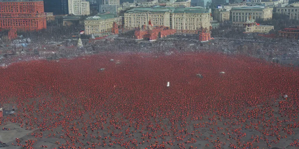 Prompt: Starcraft 2 Zerg Army Swarm on the red square Moscow