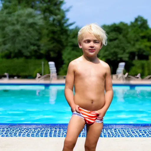 Image similar to blond boy in shorts at a swimming pool. photo.