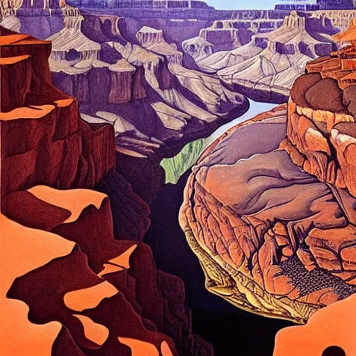 Prompt: masterpiece grand canyon by Escher and O'Keefe, highly detailed, matte painting