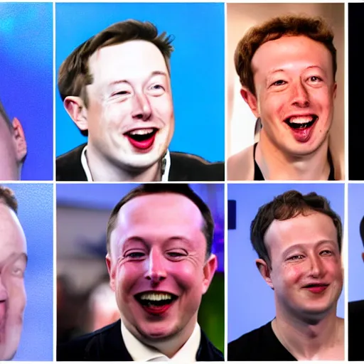 Prompt: extreme silly face championship doubles elon musk and mark zuckerberg winning entry, pairs face pulling world tournament 2 0 1 9. funny and grotesque face pulling competition. ridiculous caricature, competition highlights