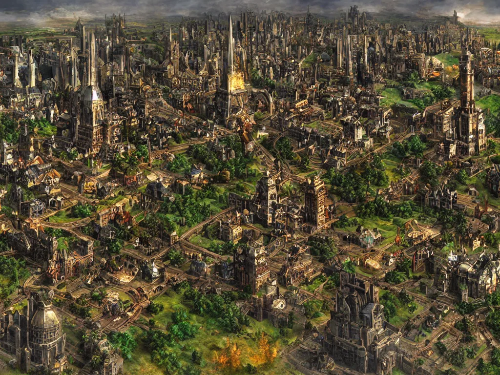 Prompt: Heroes of Might and Magic 3 gothic mordor tower city scene, ultra detailed game art, master artist