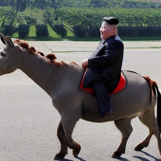 Image similar to kim jong un is riding a donkey