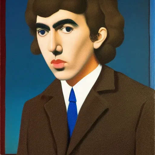 Prompt: painting of a young george harrison by rene magritte, hd, 4 k, detailed, award winning