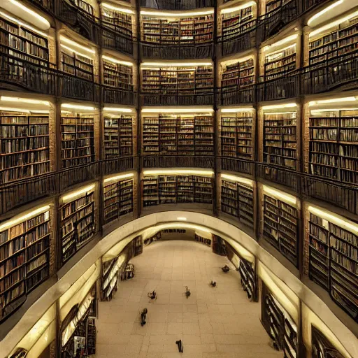 Prompt: a huge library in several floors, endless rows of bookshekfs, art nuveau, steampunk, symmetry, full frame, cinematic light , unreal engine,