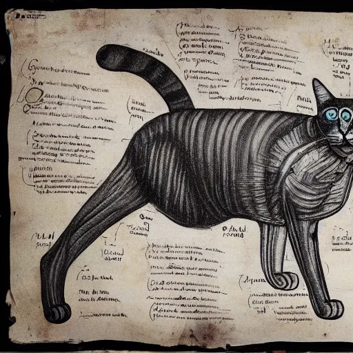 Image similar to anatomy of a cat, da vinci notes, ultradetailed