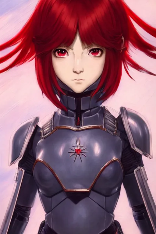 Image similar to portrait of Anime sister of battle, Warhammer 40000, cute-fine-face, red-short-hair pretty face, realistic shaded Perfect face, fine details. Anime. realistic shaded lighting by Ilya Kuvshinov katsuhiro otomo ghost-in-the-shell, magali villeneuve, artgerm, rutkowski, WLOP Jeremy Lipkin and Giuseppe Dangelico Pino and Michael Garmash and Rob Rey