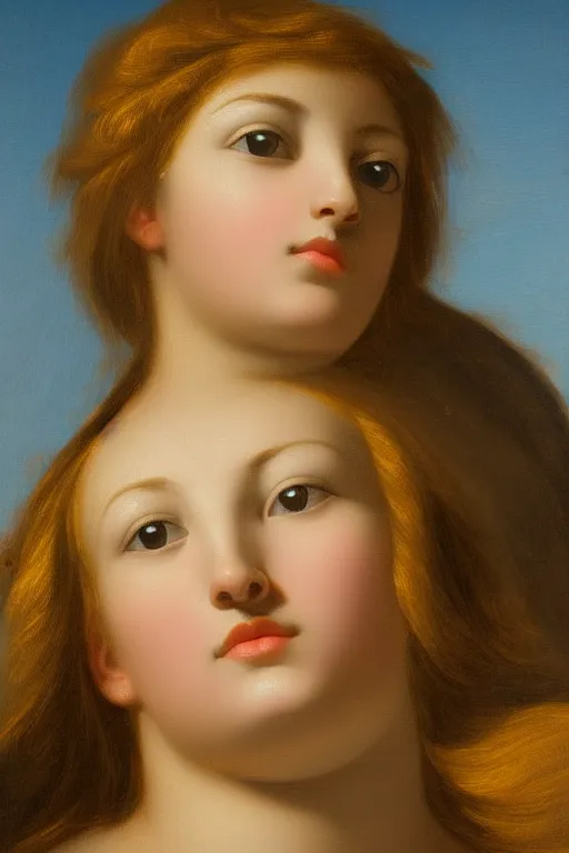 Image similar to Beautiful girl, calm face, closeup, ultra detailed, made in gold, Guido Reni style