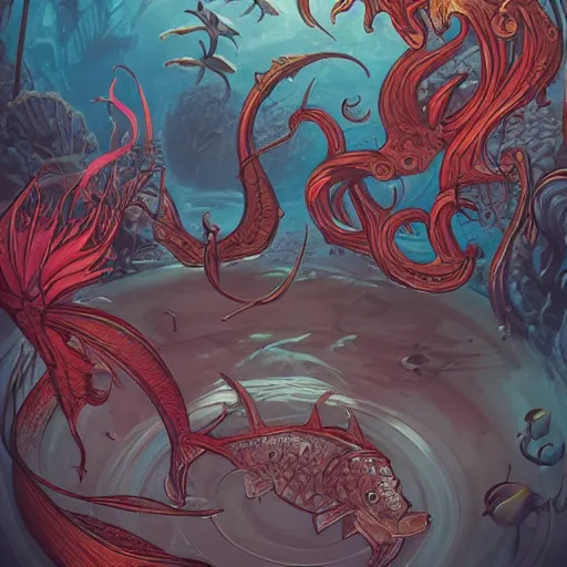 Prompt: underwater scene, d & d style, trending on artstation, colorful, intricate, art by aurore folny