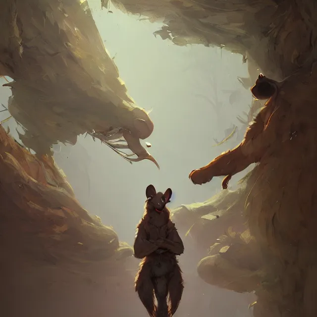 Prompt: a beautiful painting of a handsome male anthropomorph brown hyena furry fursona wearing a hoodie. character design by cory loftis, fenghua zhong, ryohei hase, ismail inceoglu and ruan jia. artstation, volumetric light, detailed, photorealistic, rendered in octane