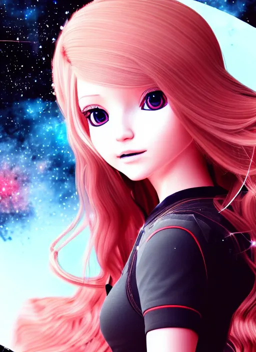 Prompt: highly detailed portrait of a hopeful pretty astronaut lady with a wavy blonde hair, by disney princess, 4k resolution, nier:automata inspired, bravely default inspired, vibrant but dreary but upflifting red, black and white color scheme!!! ((Space nebula background))