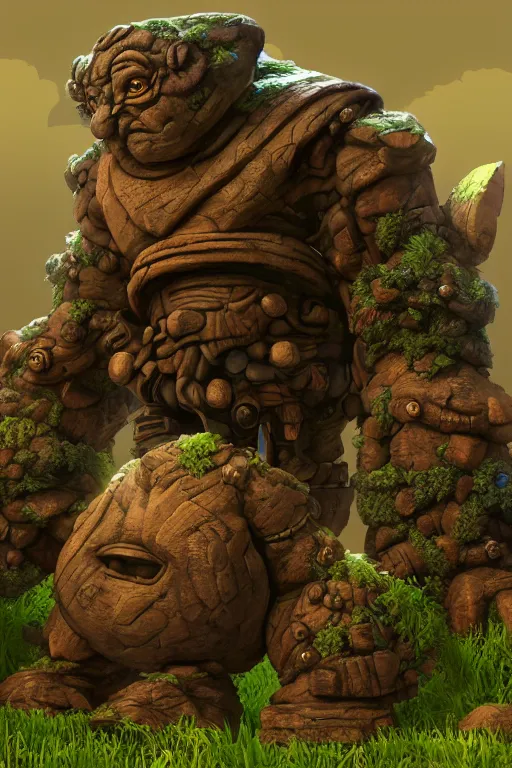 Image similar to zelda fantasy art giant golem troll wood rock greeble gemstone, global illumination ray tracing hdr fanart arstation by sung choi and eric pfeiffer and gabriel garza and casper konefal