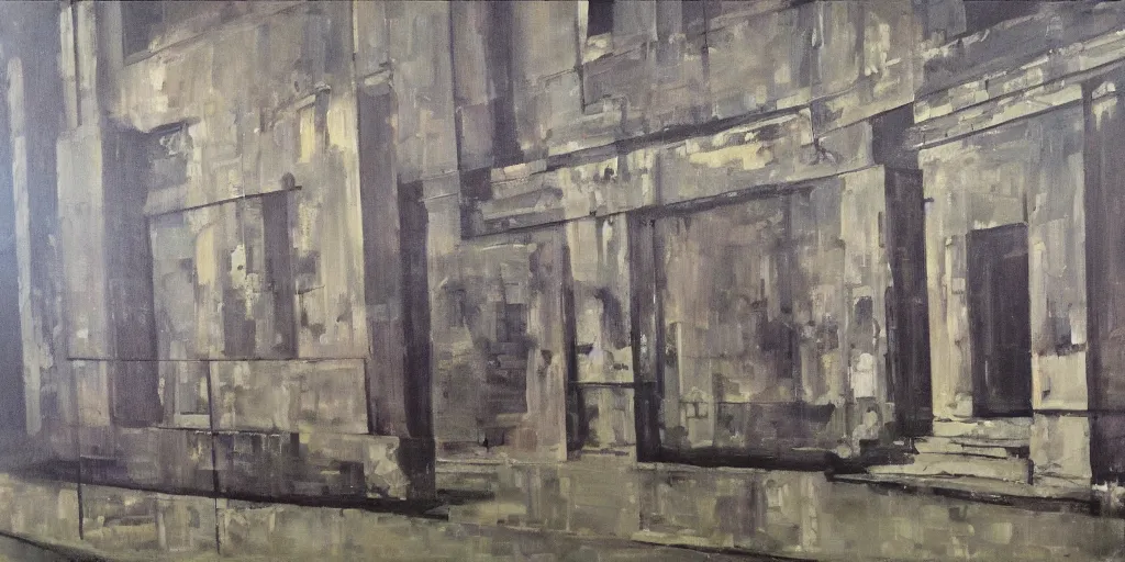 Prompt: berghain, oil on canvas, old style