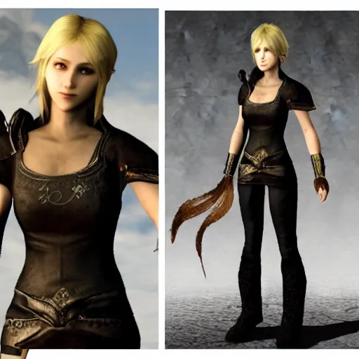 Prompt: lady Lunafreya from Final Fantasy XV in Skyrim as a Nord female warrior