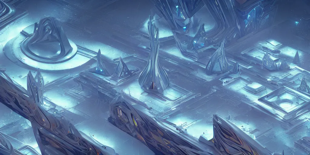 Image similar to artdeco futuristic hyperdimensional elven city, galactic, desolate, ice shards, river:: by beeple and James Gilleard and Justin Gerard :: ornate, dynamic, particulate, intricate, elegant, highly detailed, centered, artstation, smooth, sharp focus, octane render, nvidia raytracing demo
