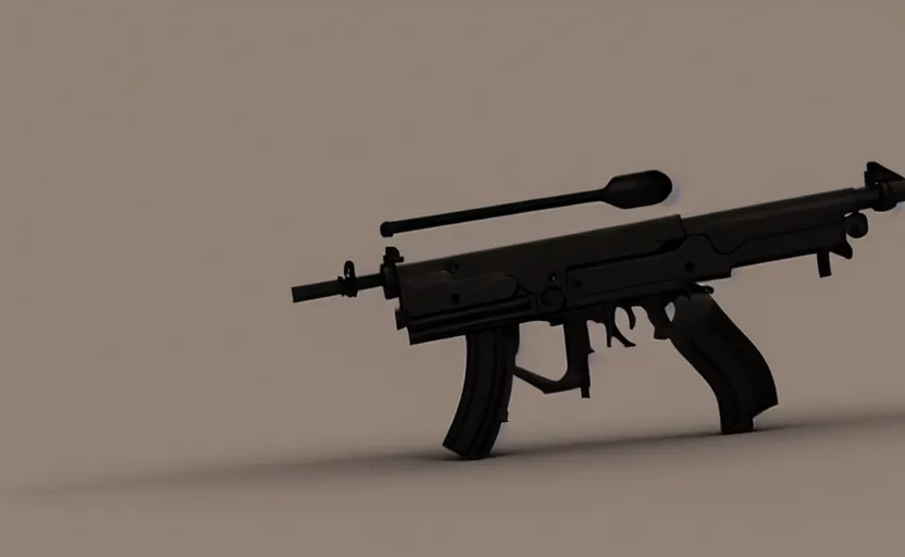 Image similar to modern submachine gun, design concept art, minimalist, studio lighting, 3d render, octane render