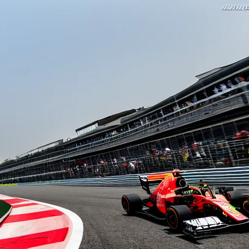 Image similar to charles leclerc winning the monza grand prix. dslr, raw file, 4 k