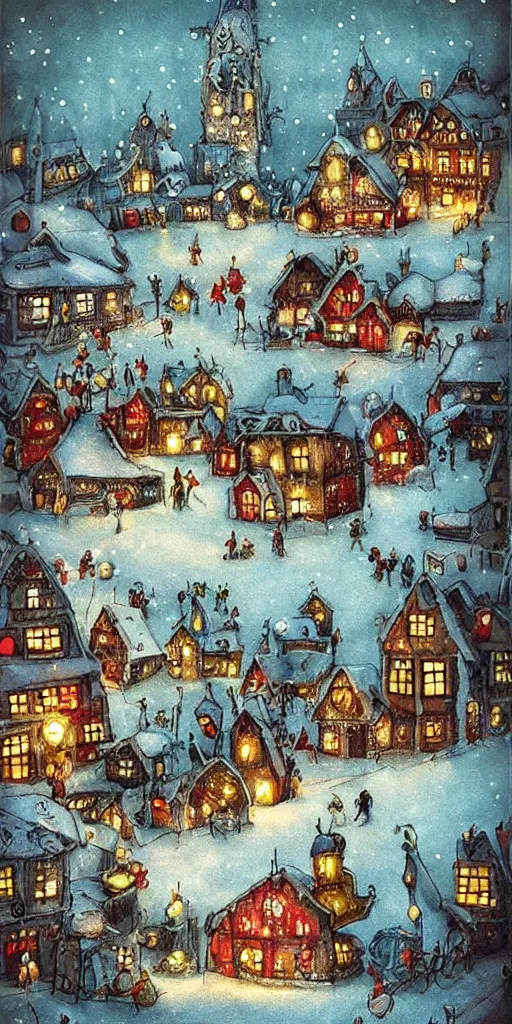 Image similar to a christmas ice skating village scene by alexander jansson