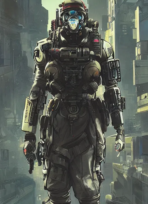 Image similar to cyberpunk blackops spy. exo - suit. portrait by ashley wood and alphonse mucha and laurie greasley and josan gonzalez and james gurney. spliner cell, apex legends, rb 6 s, hl 2, d & d, cyberpunk 2 0 7 7. realistic face. dystopian setting.