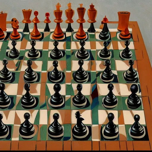 Prompt: an surrealist oil painting of chess sets