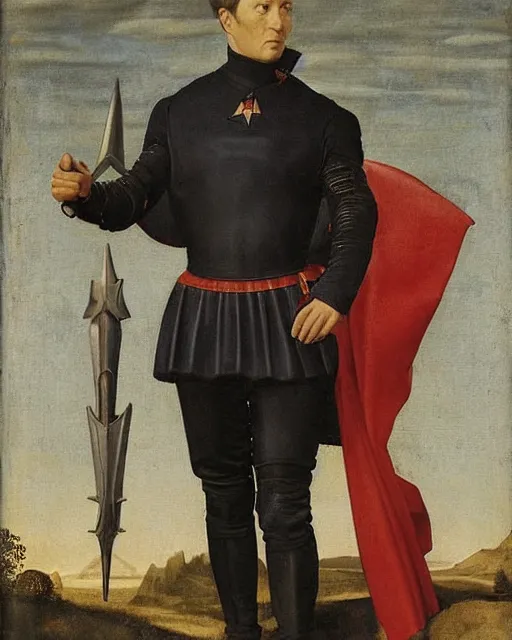 Image similar to starfleet uniform, a knight of the round table in starfleet uniform, by agnolo bronzino and giovanni bellini