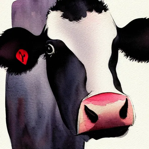 Prompt: cow, minimalistic, anime style, watercolor