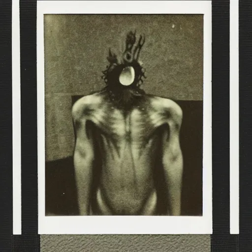 Image similar to an old polaroid of a creepy monster