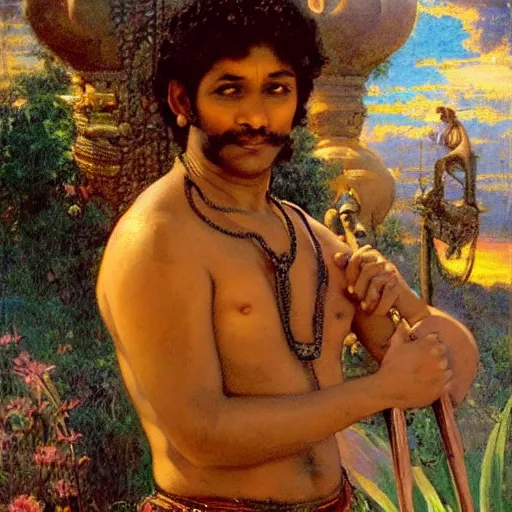 Prompt: srilankan traditional 8 0's man revolutionasing government, painting by gaston bussiere, craig mullins, j. c. leyendecker, lights, art by ernst haeckel, john william godward, hammershøi,,