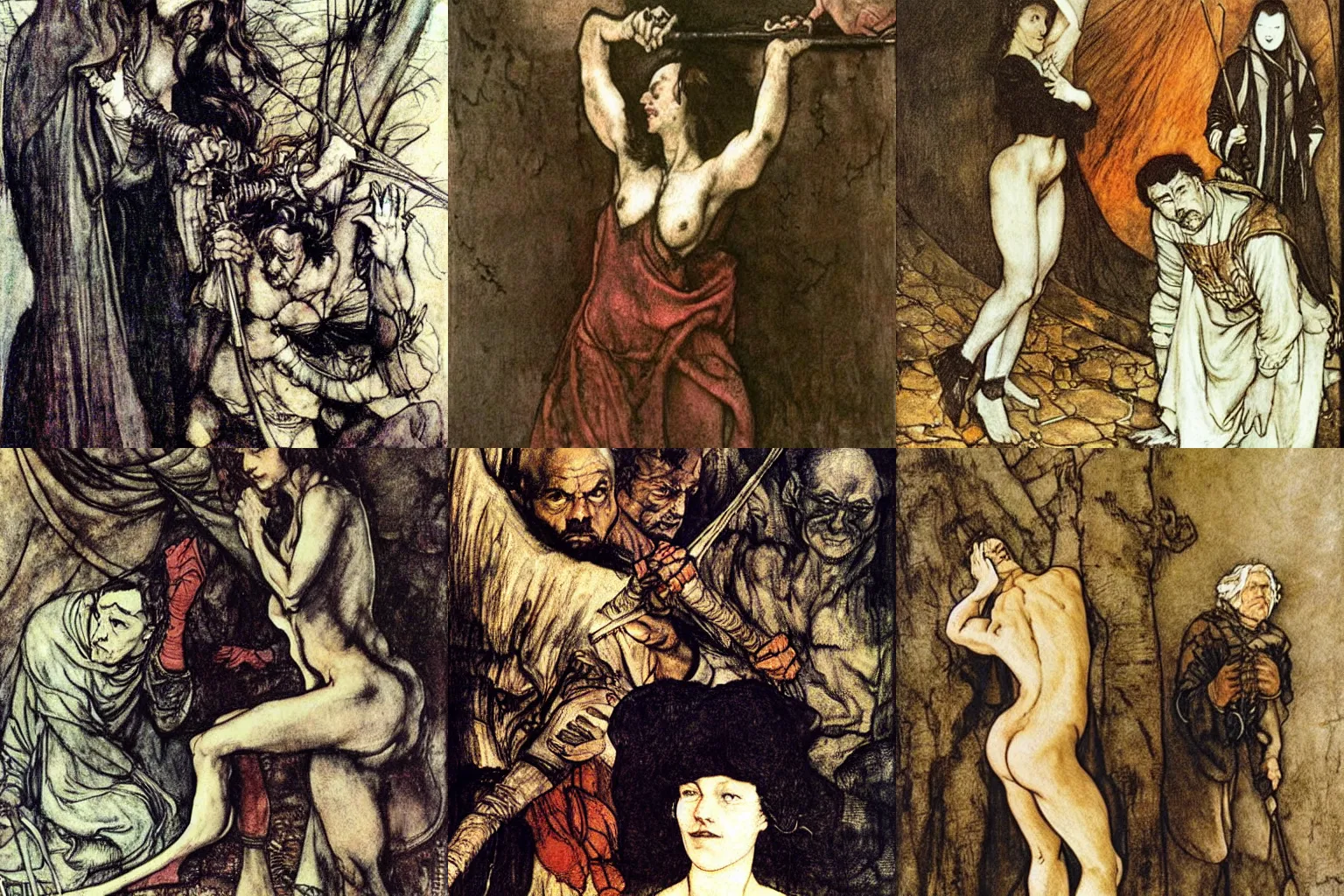 Prompt: strength and fear. painting by diego velazquez, arthur rackham and milo manara