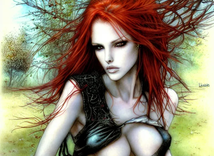 Image similar to redhead in a park by luis royo.