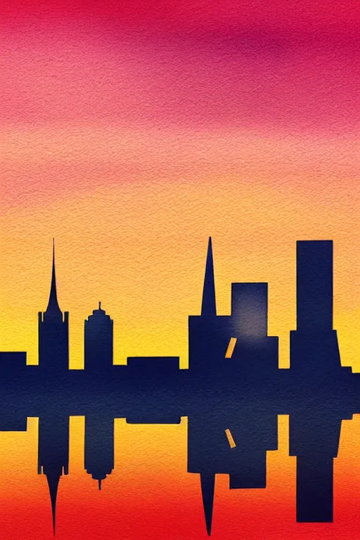 Image similar to minimalist watercolor art of moscow skyline at sunset, illustration, vector art