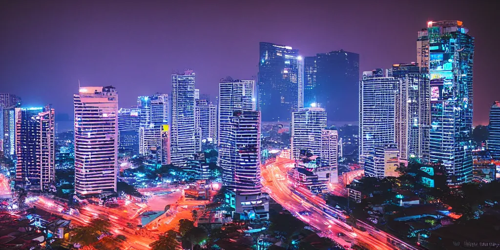 Image similar to colombo sri lankan city, night, synthwave, cyberpunk, rule of thirds