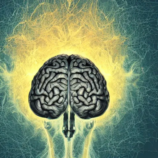 Prompt: a professional digital art painting of a brain fragmenting into a void