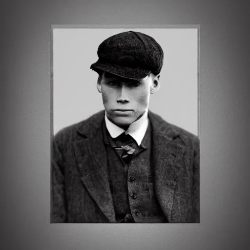 Image similar to A photograph portrait of Jerma985 wearing a newsboy cap in the early 1900s, taken in the early 1900s, grainy, taken on a early 1900s Kodak Camera, realistic, hyperrealistic, very realistic, highly detailed, very detailed, extremely detailed, detailed, digital art, trending on artstation