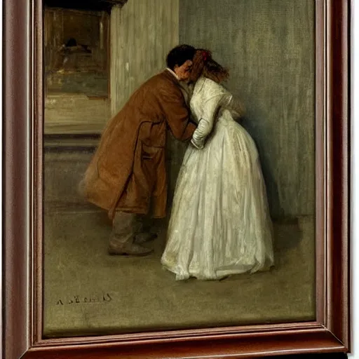 Prompt: worker and actress saying goodbye by alfred stevens