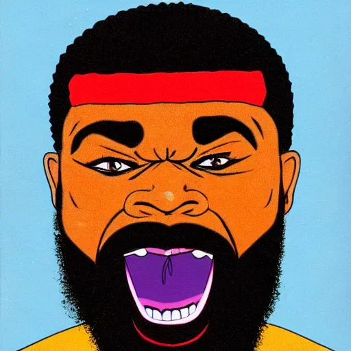 Prompt: mr. t on acid, detailed facial expressions, 1 9 8 0 s aesthetic