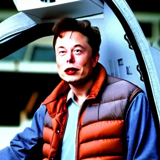 Image similar to Elon Musk in Back to the Future (1985), 8k