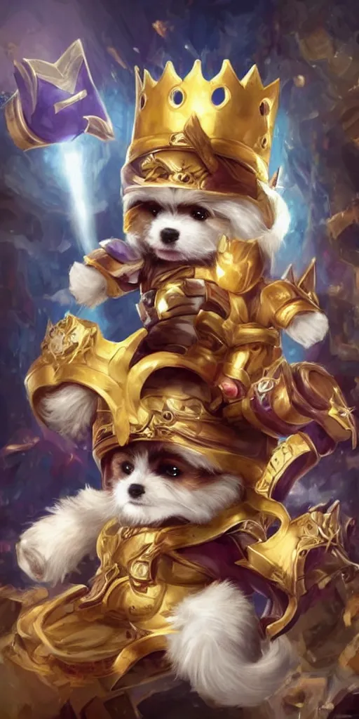 Image similar to a proud corki reigns as king, hyperrealistic